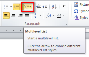 Choose the Define New List Style option from the Multilevel List menu